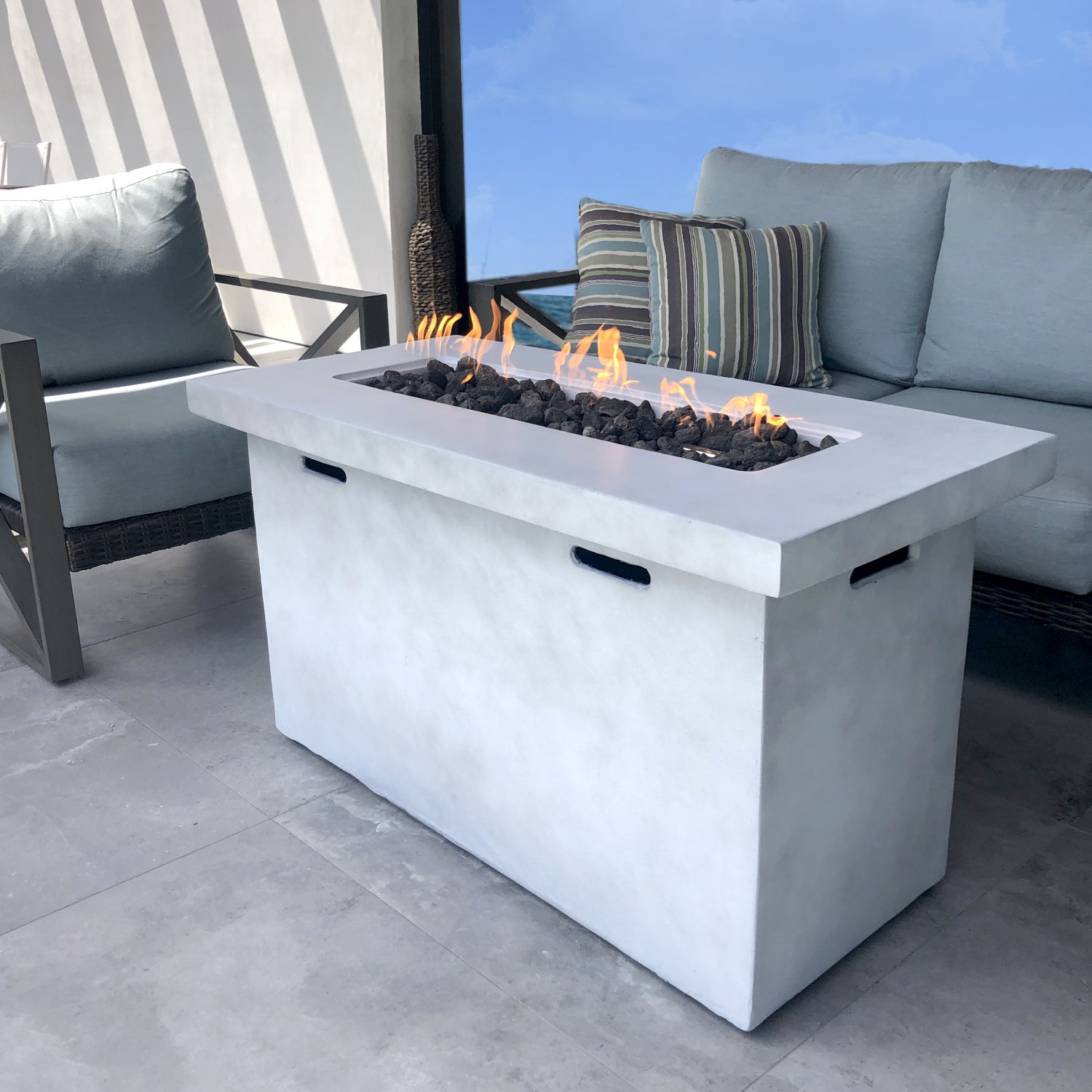 25" H X 42" W Fiber Reinforced Concrete Propane Outdoor Fire Pit Table Gray Garden & Outdoor Modern Stone Concrete