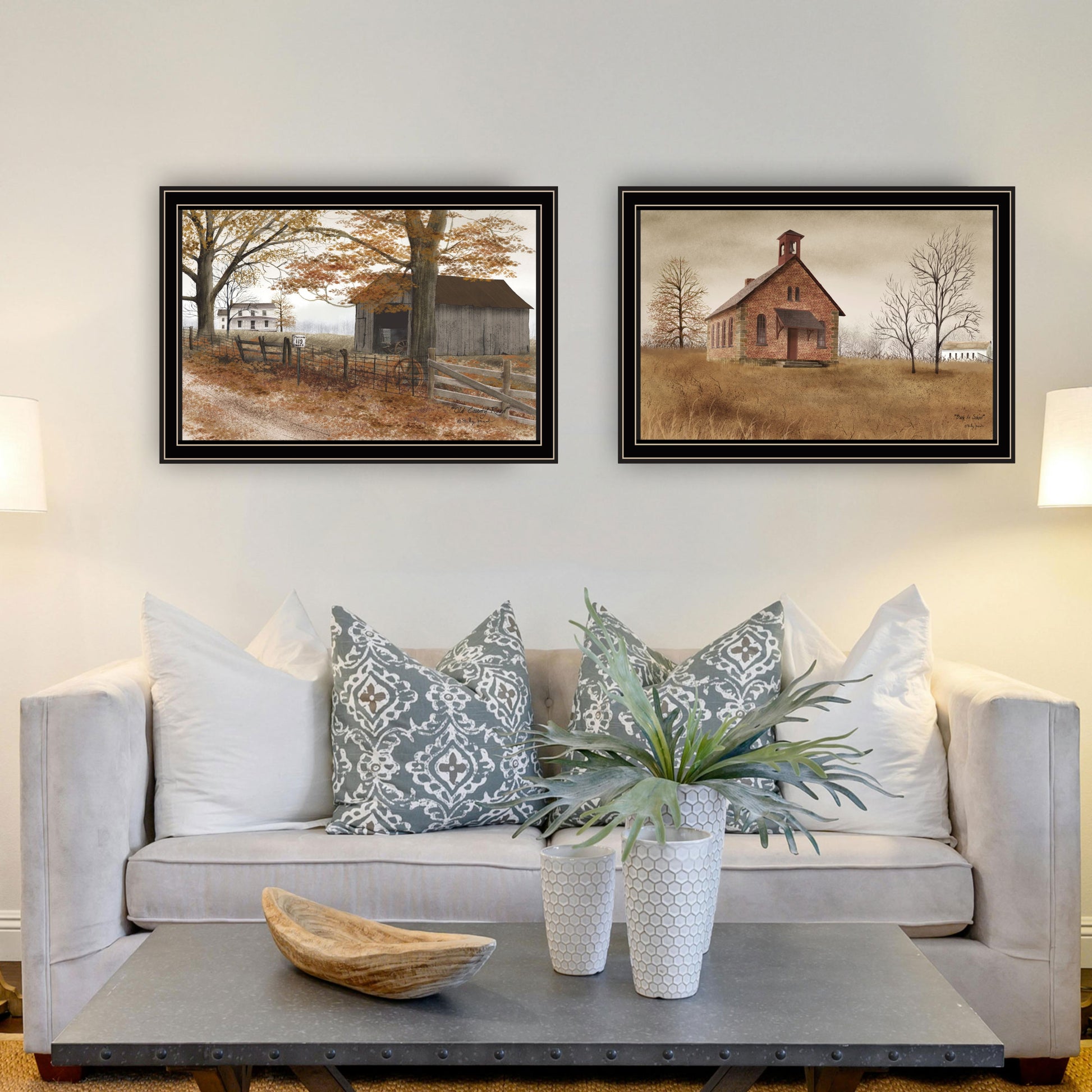2 Piece Vignette Back To School, Old Country Road Black Framed Wall Art For Living Room, Bedroom Wall Art Print For Home Decor By Billy Jacobs Multicolor Wood Paper
