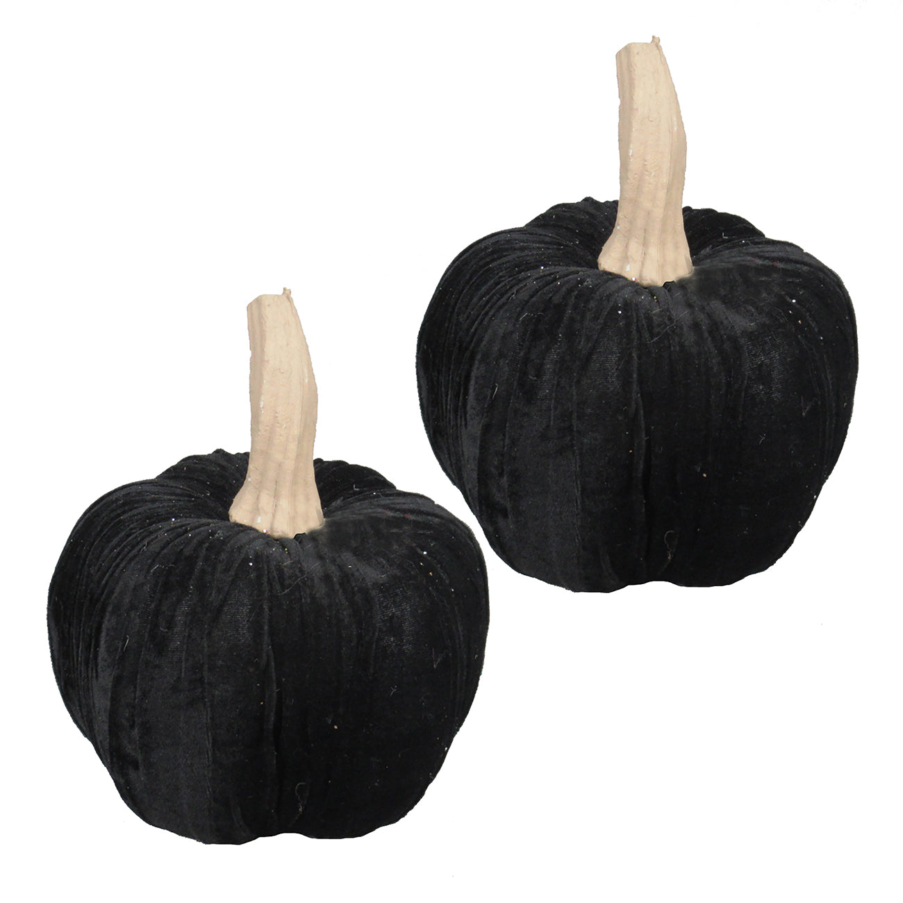 Set Of 2, 9.5" Black Velvet Pumpkin Large, For Holiday Halloween Decor Black Fabric,Foam