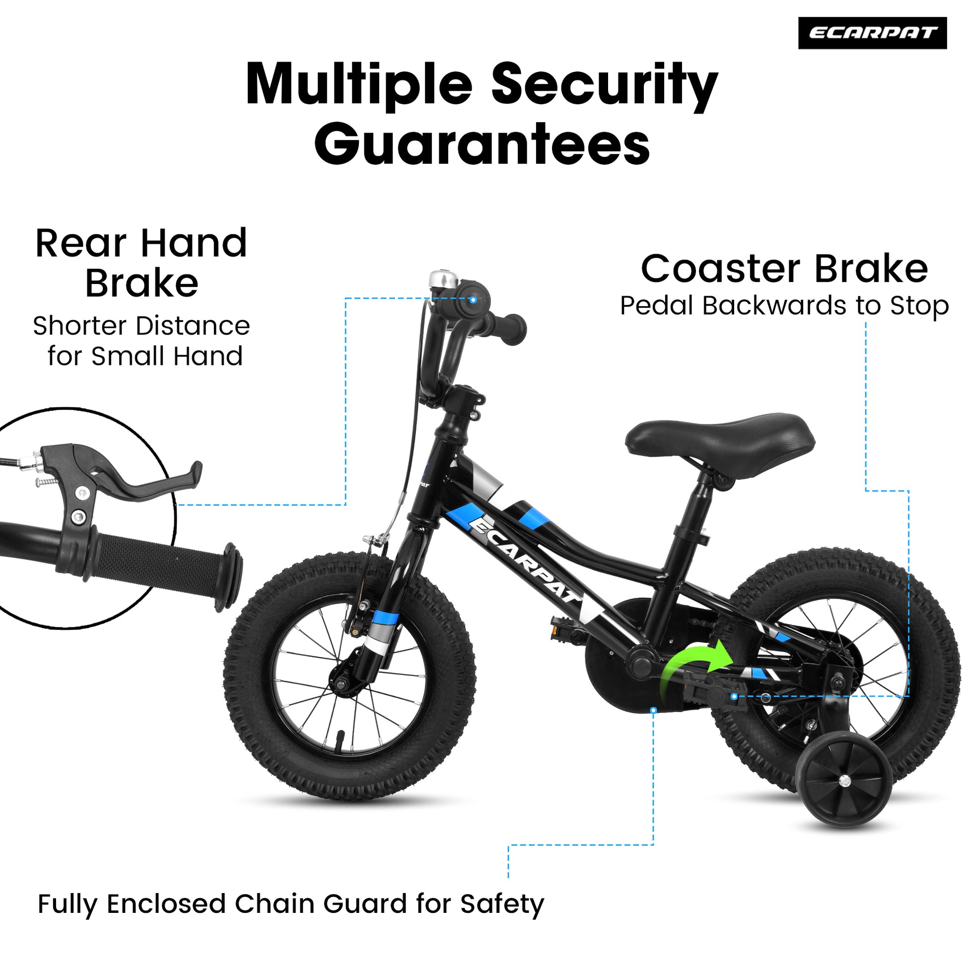 A12117 Ecarpat Kids' Bike 12 Inch Wheels, 1 Speed Boys Girls Child Bicycles For 2 3 Years, With Removable Training Wheels Baby Toys, Front V Brake, Rear Holding Brake Black 50 99 Lbs Cute Polyurethane Foam 3 To 4 Years Steel Outdoor