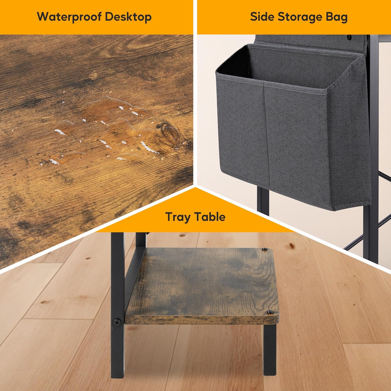 L Shaped Desk Gaming Computer 50 Inch Reversible Corner Table Pc For Writing Study Student With Wood Tabletop Metal Frame Cpu Stand Side Bag For Home Office Small Place, Rustic Brown Wood