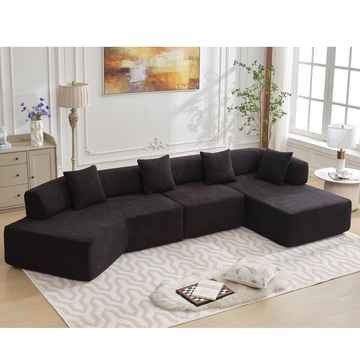 Arrived Modern Minimalist 140" L Shape Couch ,No Assembly Required,Boucle,Modular Sofa ,Couch With Chaise,Free Combination Foam Filled Sofa, 4 Seats,Black Black Polyester Primary Living Space Soft Modern Foam Polyester 4 Seat