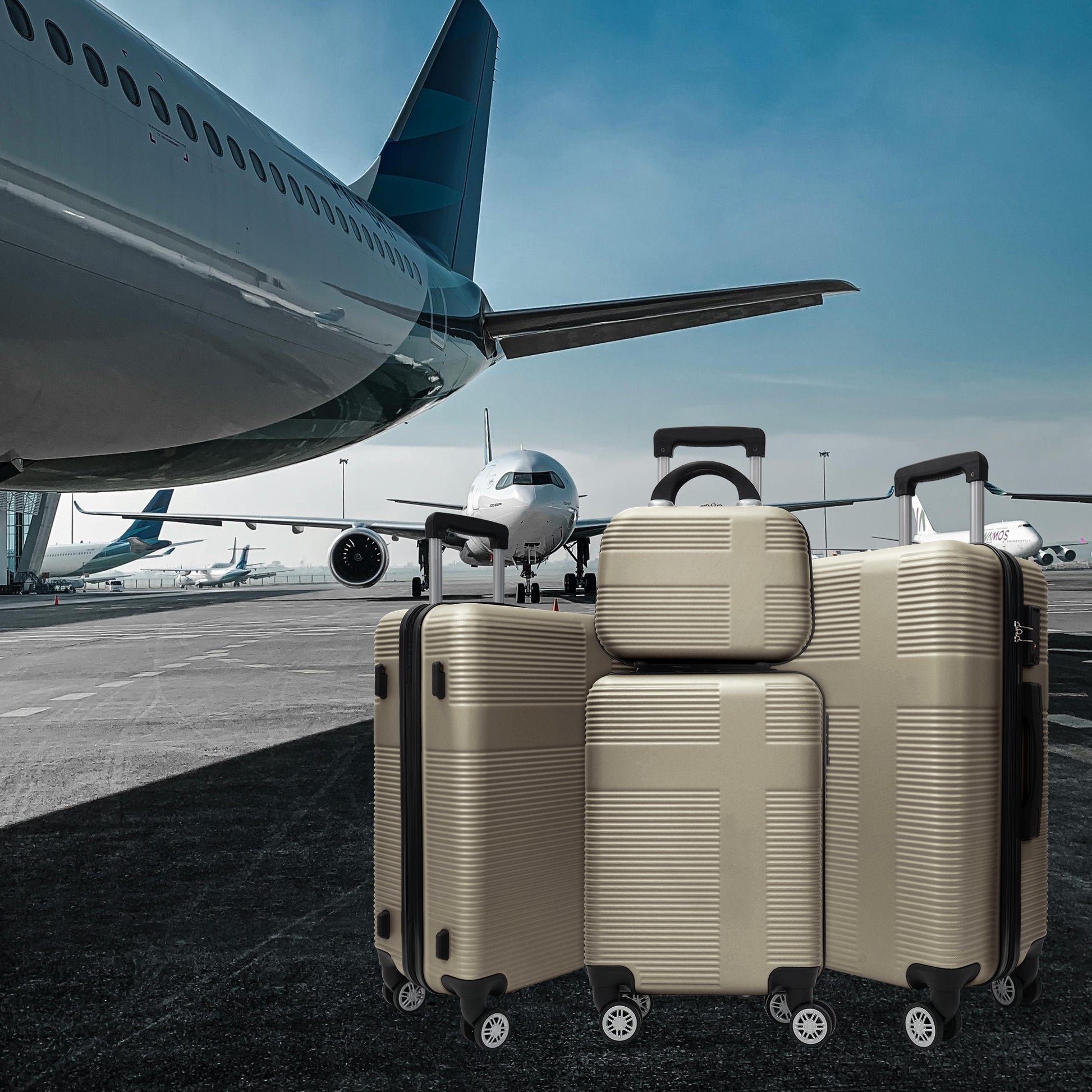 Luggage 4 Piece Set With Spinner Wheels, Hardshell Lightweight Suitcase With Tsa Lock,Checked Luggage,Champagne 12 20 24 28In Champagne Abs