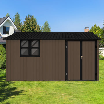 Metal Garden Sheds 10Ftx12Ft Outdoor Brown With Window Brown Metal