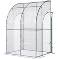 Outsunny 5' X 4' X 7' Lean To Greenhouse, Walk In Wall Mounted Hot House & Plant Nursery With 2 Zippered Roll Up Doors, Sloping Pvc Cover, Green And Clear Clear Steel