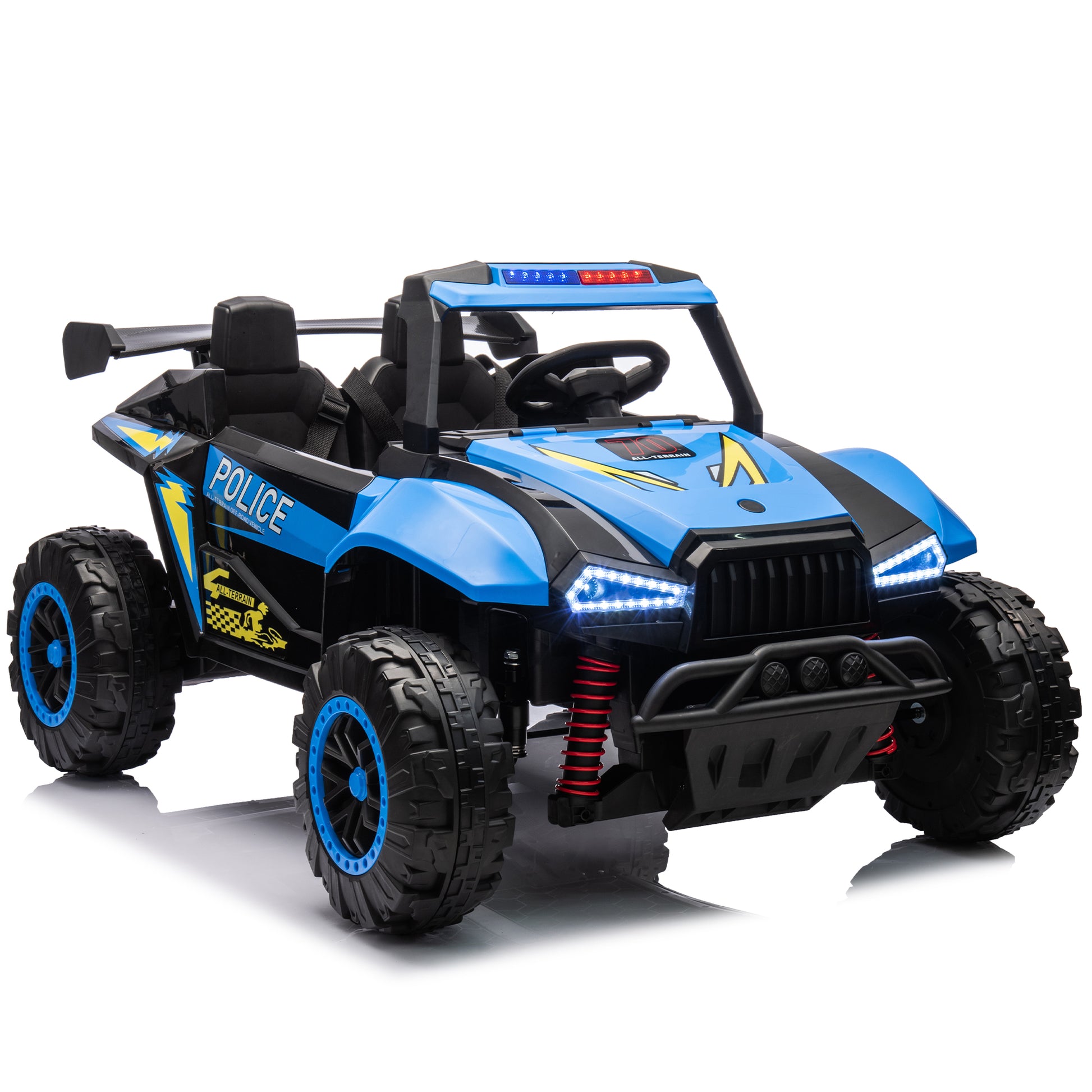 24V Two Seater Kids Ride On Electric Car W Parents Control,Seat Width 20.47In,2Wd,Four Wheel Suspension,The Police Car With A Megaphone,Power Display,Bluetooth,Mp3,Usb Tf,Music,Led Lights For Kids. Blue Polypropylene