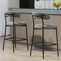 26'' Counter Height Bar Stools Teddy Fabric Cover Kitchen Island Counter Bar Stool With Black Powder Coating Base And Footrest Grey Cushion Metal Grey Kitchen Foam Modern Bar Stools Open Back 1 Foam Teddy