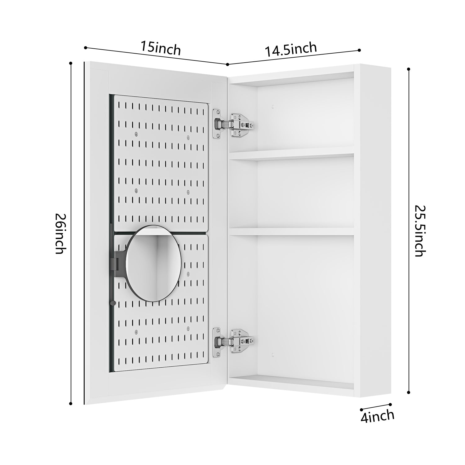 15'' W X 26'' H Bathroom Mirror Medicine Cabinet Wooden Door Medicine Cabinets For Bathroom, Wall Mounted Recessed Or Surface, Bathroom Mirror With Storage, Left Opening Door White Engineered Wood
