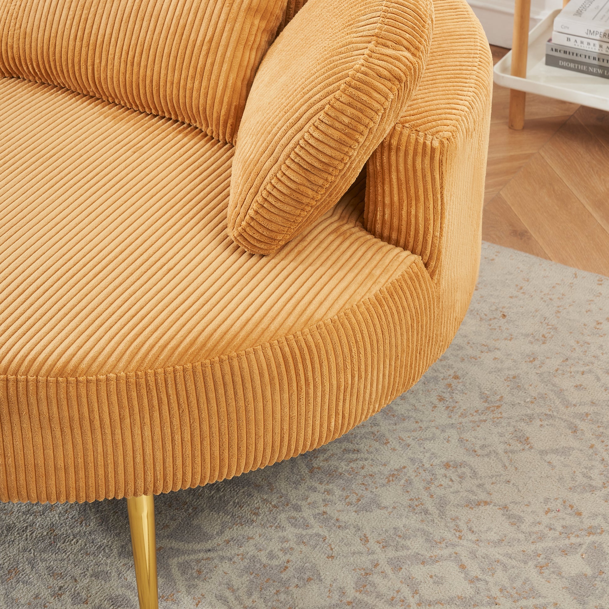 3206Yellow Comfortable Seating Suitable For Small Apartment Bedroom Space Balcony Small Sofa Bed Lazy Small Sofa Sofa With Small Coffee Table Lunch Break Leisure Afternoon Tea Time Yellow Corduroy 1 Seat