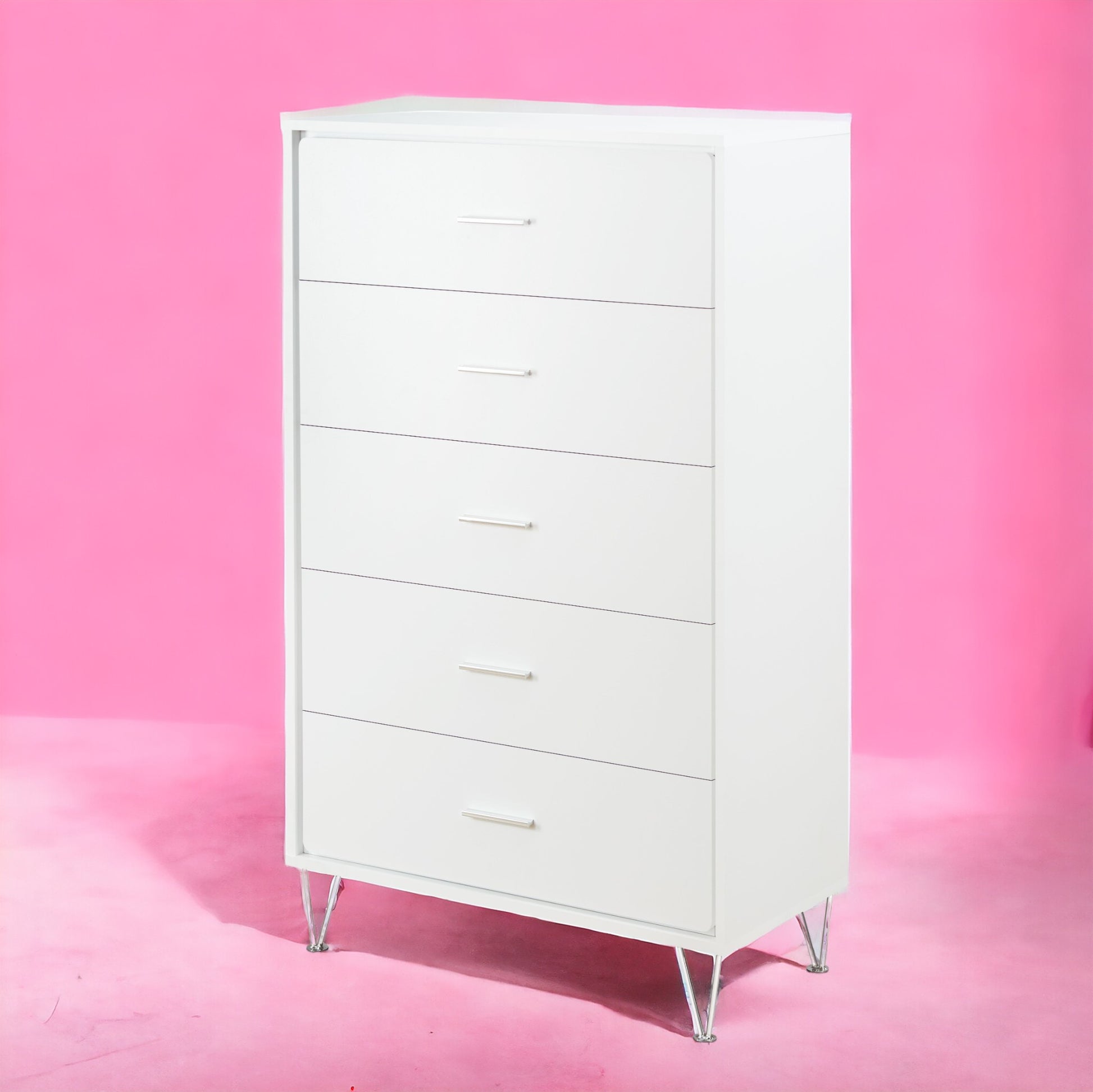 White 5 Drawer Chest With Single Handles White Bedroom Contemporary Particle Board Mdf