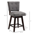 Homcom Counter Height Bar Stools Set Of 2, Fabric Tufted Swivel Barstools 26.5 Inch Seat Height With Rubber Wood Legs And Footrest For Dining Room, Kitchen, Pub, Grey Dark Grey Rubber Wood