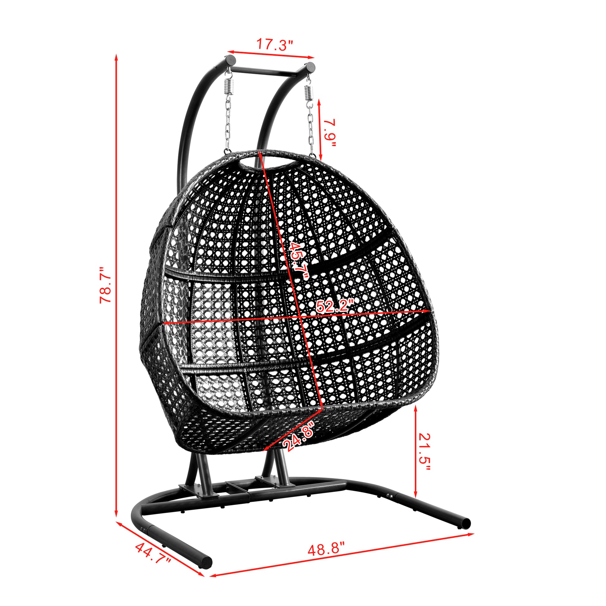 Patio Pe Rattan Double Swing Chair With Stand, Two Person Hanging Chair For Balcony, Courtyard Grey Steel