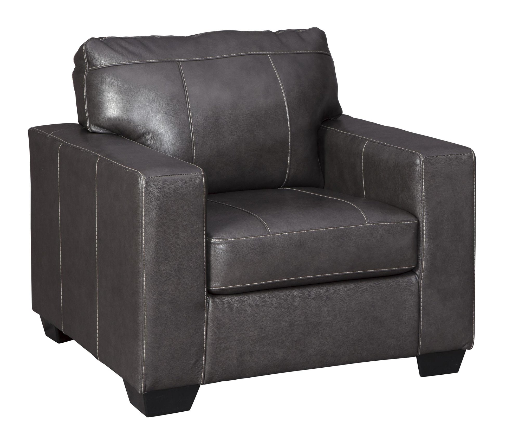 Traditional Old School Leather Box Shaped Chair And A Half With Stitch Details, Black Black Wood