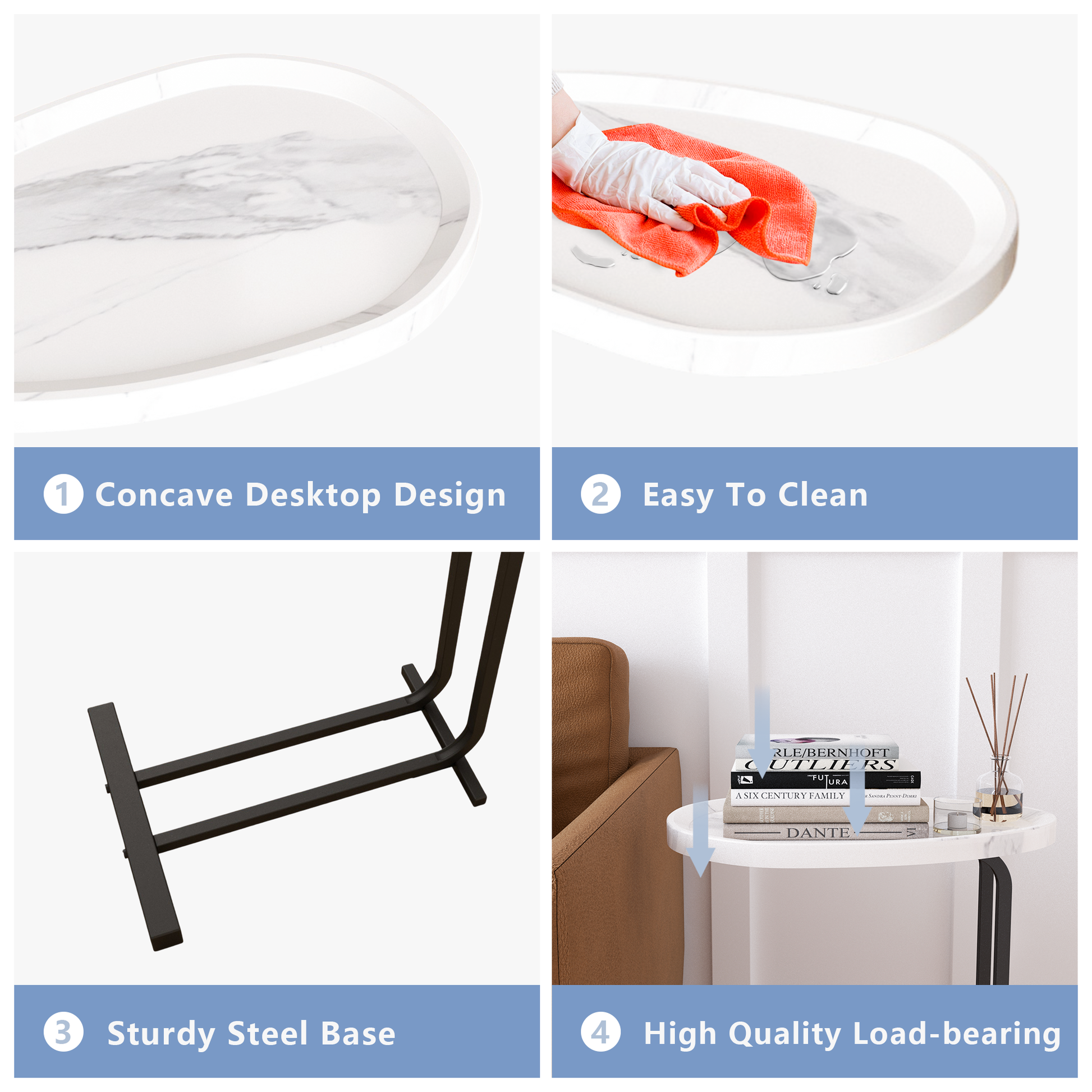 C Shaped Side Table, C Table End Table For Sofa And Bedside, Couch Side Tables, Wood C Shaped End Table With Metal Frame Slide For Bedroom Living Room White White Mdf Metal