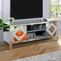 Mirrored Tv Stand For 65 Inch Tv,Sliver Tv Console Table With Open Storage & 2 Storage Cabinets ,Diamond Shape Sparkling Mirror Doors For Living Room 59''W X 25.2''H X 15.7D 1 2 Shelves Glass Pane