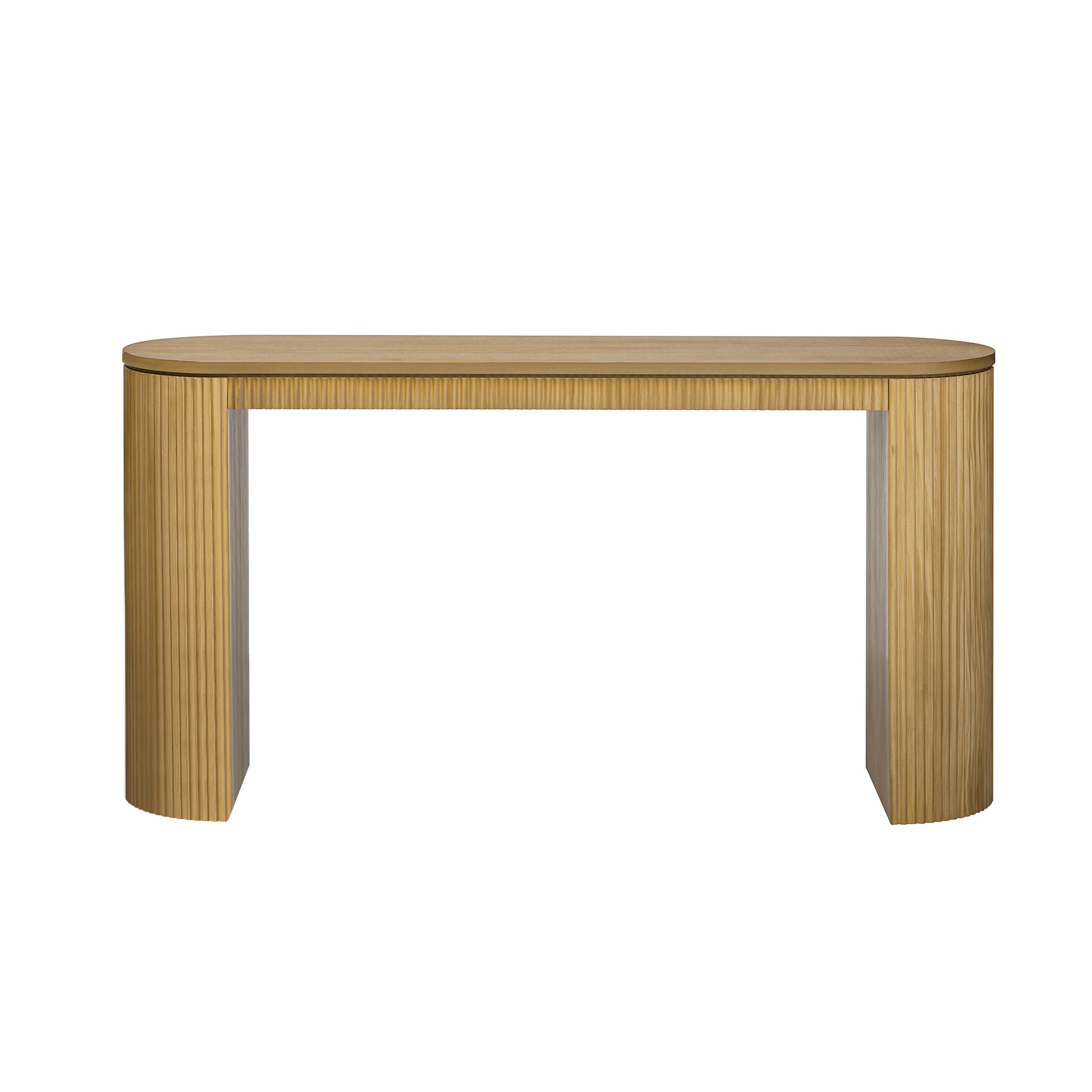 Curved Design Console Table With Unique Vertical Stripe Design ,Suitable For Living Room,Study And Entrance Natural Pine