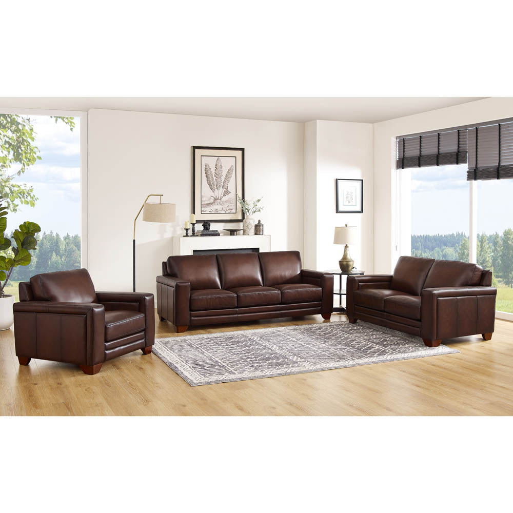 Alice Leather Sofa Caramel Genuine Leather Wood Primary Living Space Medium Firm Cushion Back Mid Century Modern Eucalyptus Square Arms Down Filling Genuine Leather 3 Seat