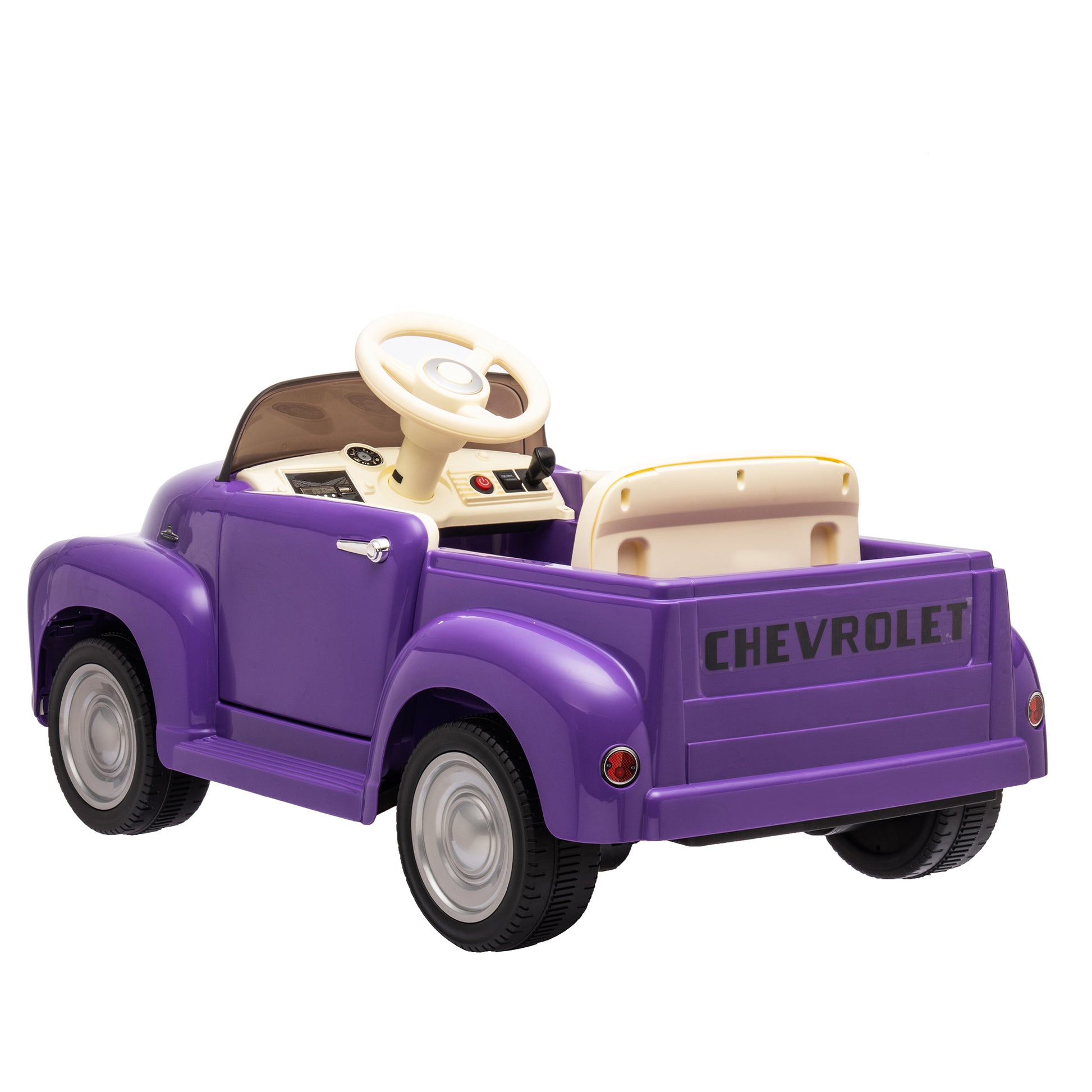 12V Kids Ride On Truck Car W Parents Control, Licensed Chevrolet 3100 Pickup,Electric Car For Kid,Vintage Modeling,3 Speeds,Led Lights,Bluetooth,Usb,High Power Up To 3.11 Mph,Age 3 Purple Polypropylene