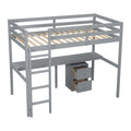 Twin Loft Wood Bed With Under Bed, Built In Desk, A Storage Cabinet Of 2 Drawers, Guardrails, Ladder,Grey Twin Grey Pine