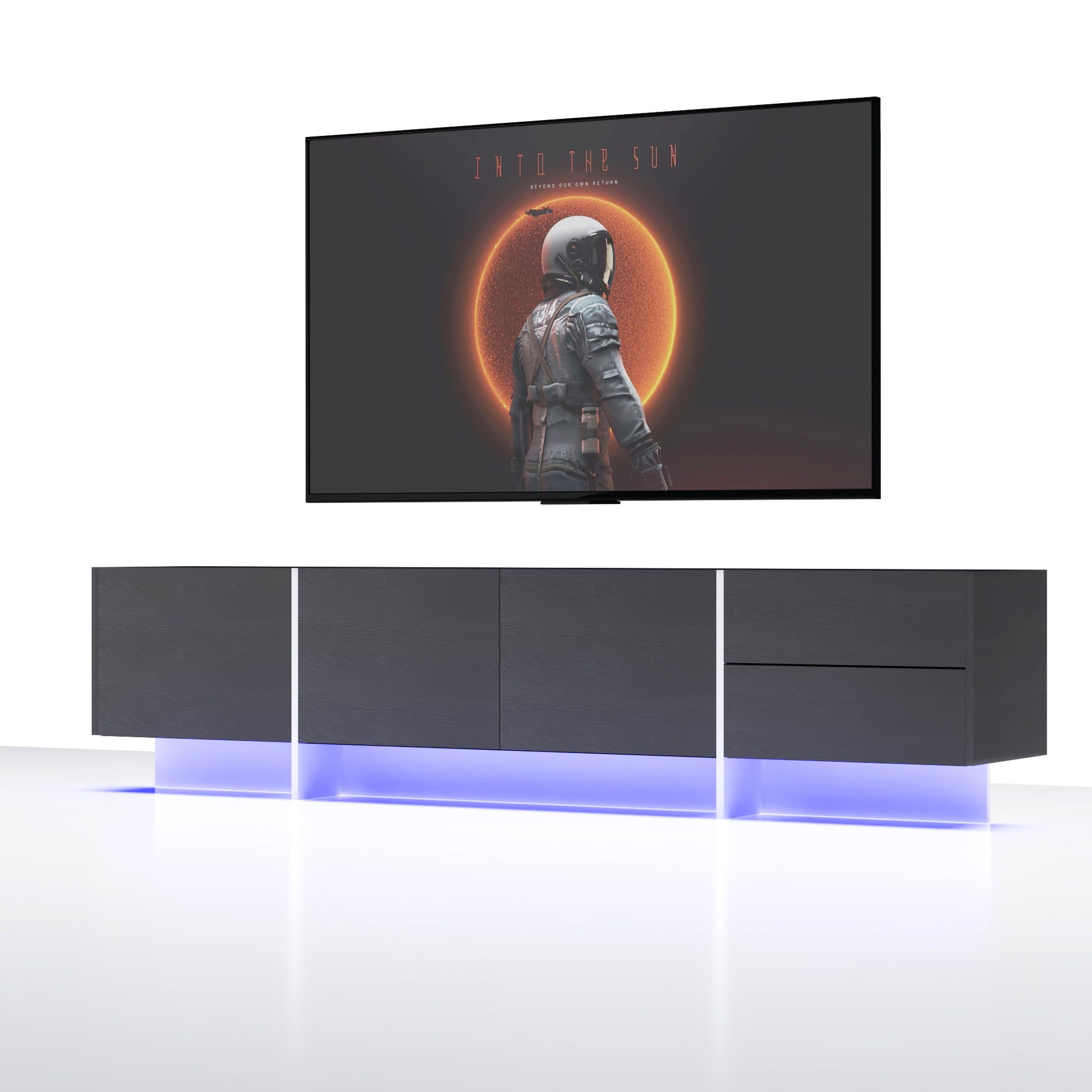 Tv Console With Storage Cabinets, Remote Control, App Control Led Tv Stand, Full Rgb Color Selection, 31 Modes Changing Lights Modern Entertainment Center Black, For 75 Inches Tv Black Primary Living Space 70 79 Inches 70 79 Inches Modern 75 Inches