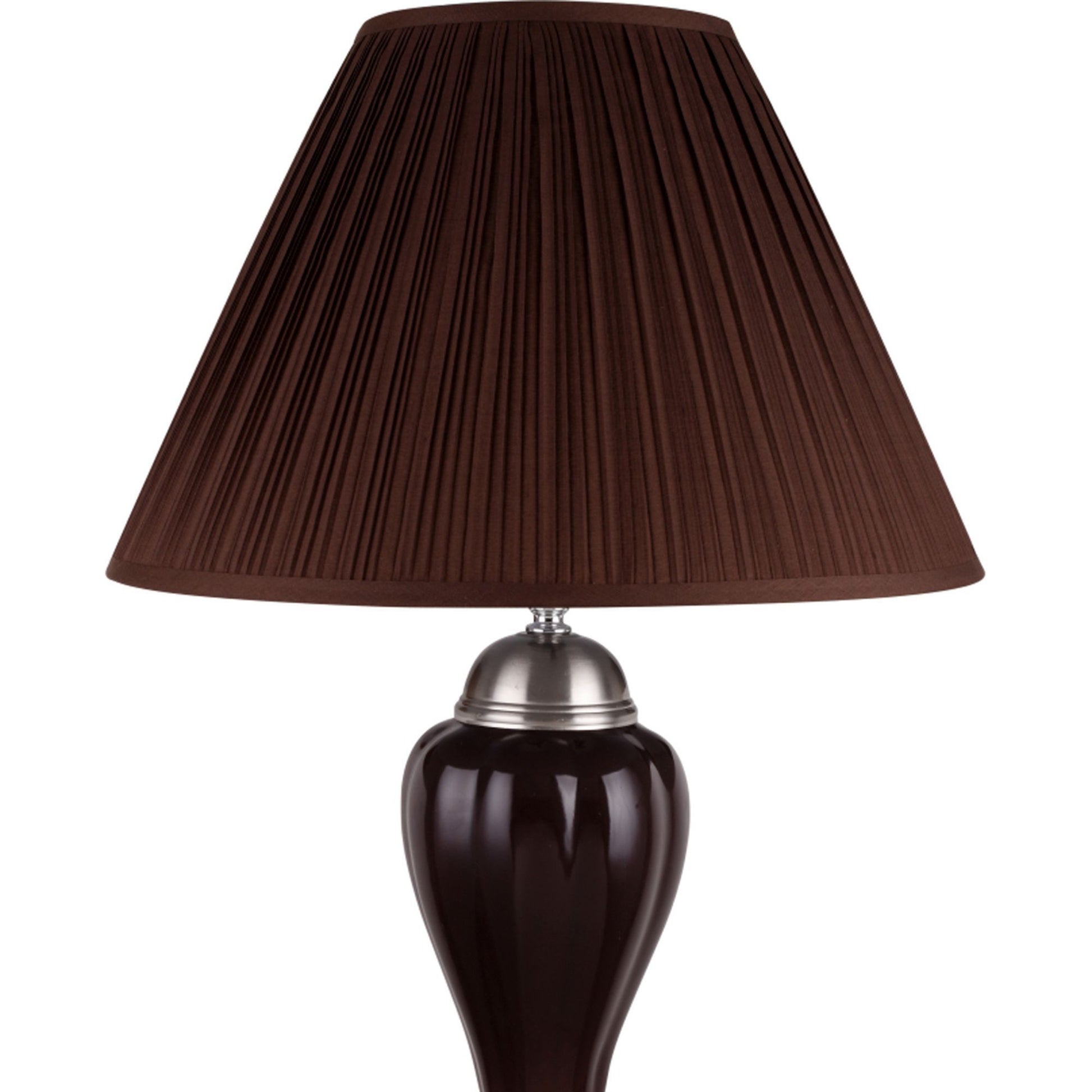 27" Tall Ceramic Table Lamp, Urn Shaped W Silver And Espresso Finish, Shade Multicolor Ceramic