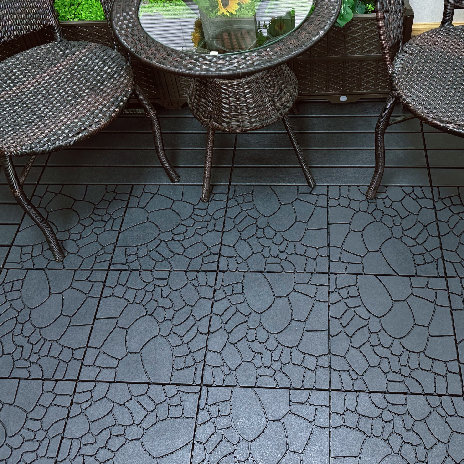 Stone Texture 12" Patio Deck Tiles, Diy Module Interlocking Decking Tiles Floor Tile,Easy And Quick Installation Court Tiles For Porch Poolside Balcony Backyard 44Pcs ,Dark Gray Grey Garden &
