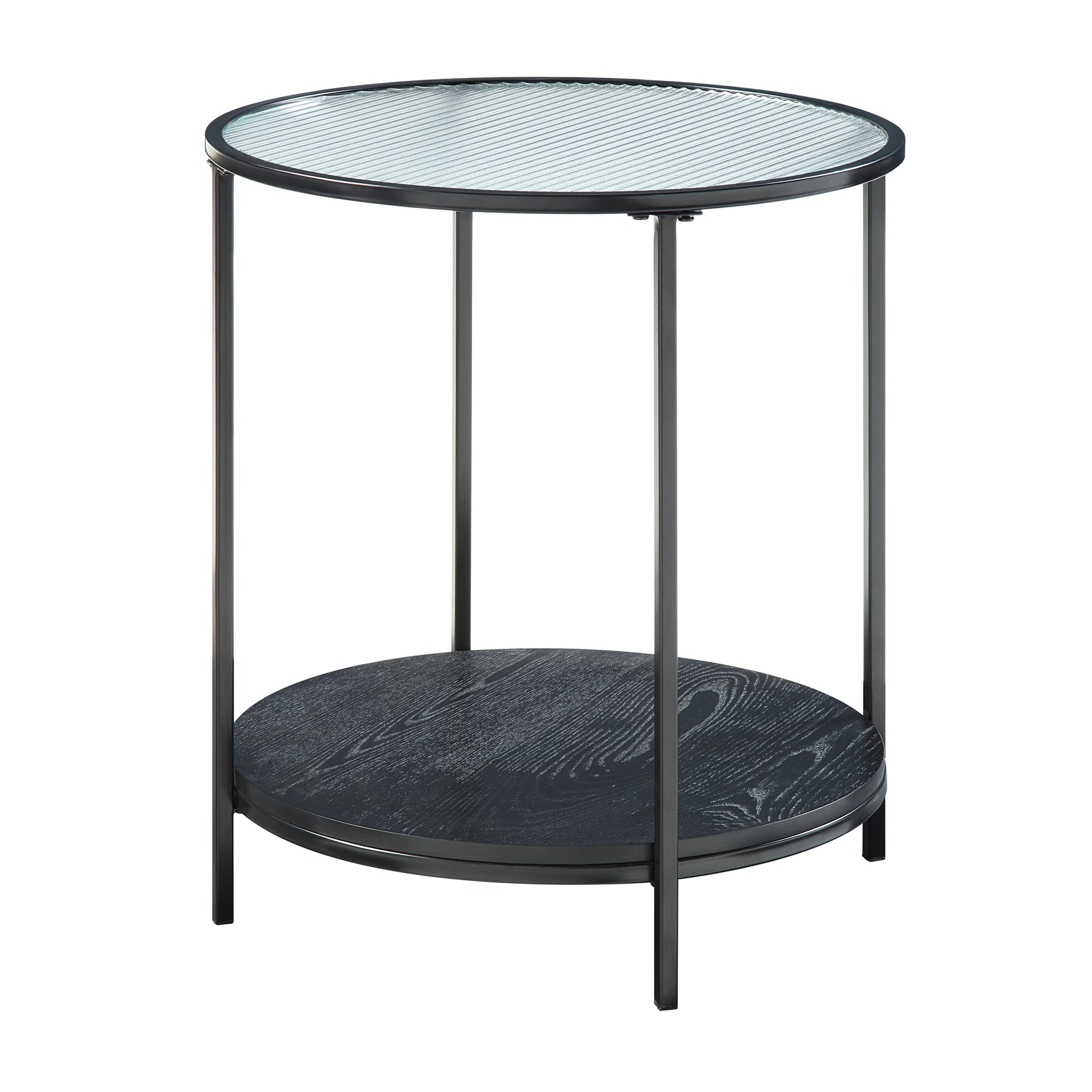 2Pc Modern Occasional Table Set Coffee Table Glass Top End Table Black Metal Finish Living Room Furniture Black Primary Living Space Modern Coffee & End Tables Round Glass,Metal,Wood
