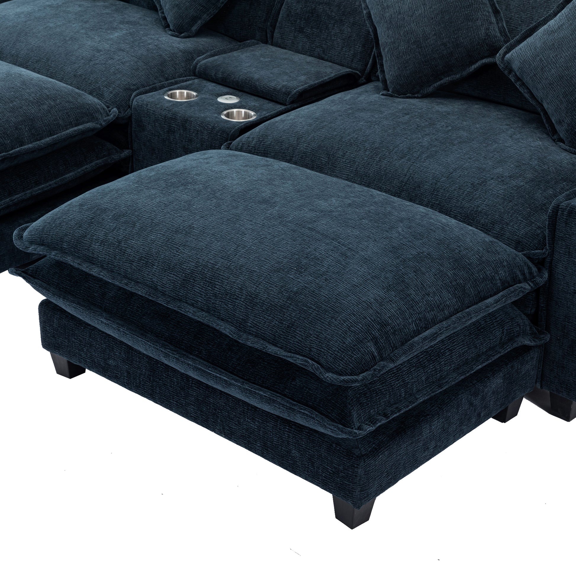 112.6" Sectional Sofa Chenille Upholstered Sofa With Two Removable Ottoman, Two Usb Ports, Two Cup Holders And Large Storage Box For Living Room, Blue Blue Foam Chenille 2 Seat