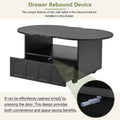 Flexible Cream Style Coffee Table With 2 Brake Wheels, Cloud Top Side Table With Drawer, Irregular Center Table With Large Storage For Living Room, Black, 39.37''X 23.6'' Black Particle Board