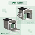Pawhut Wooden Cat House Outdoor With Door, Weatherproof 2 Floor Cat Shelter With Asphalt Roof, Balcony, Dark Gray Gray Wood
