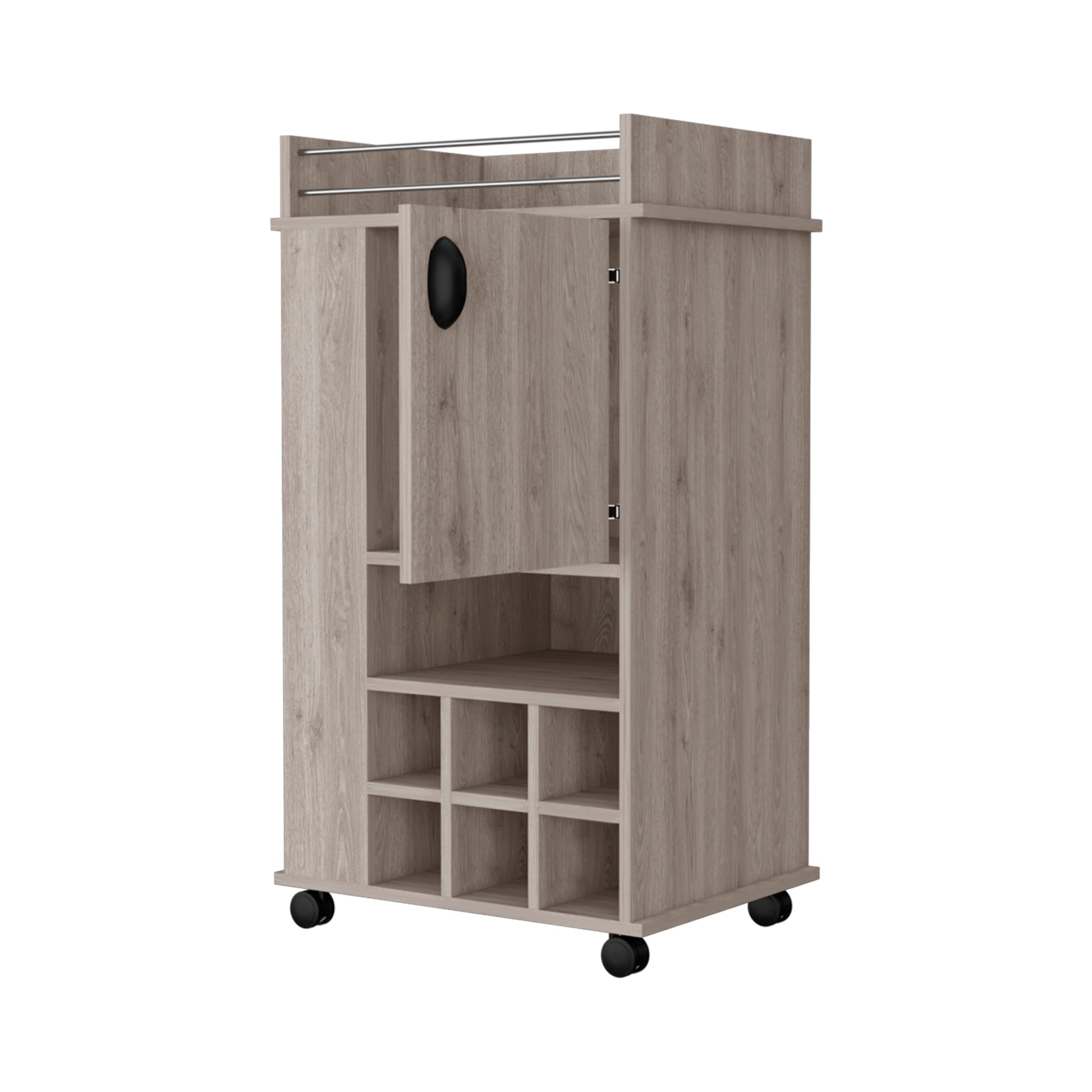 Farson Bar Cart With 2 Side Shelf, 6 Built In Wine Rack And Casters Freestanding 5 Or More Spaces Light Gray Primary Living Space Mobile Classic,Contemporary Pine Particle Board Engineered Wood