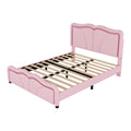 Full Size Upholstered Platform Bed With Curve Shaped And Height Adjustbale Headboard,Led Light Strips,Pink Full Pink Upholstered