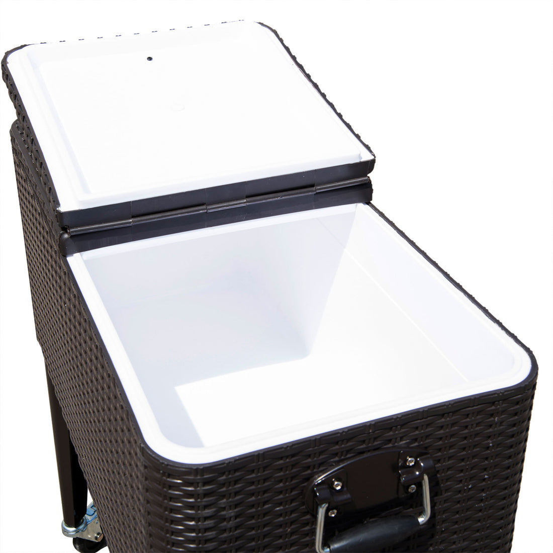 Outsunny 80 Qt Rolling Cooling Bins Ice Chest On Wheels Outdoor Stand Up Drink Cooler Cart For Party, Brown Brown Plastic