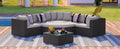7 Piece Outdoor Wicker Sofa Set, Rattan Sofa Lounger, With Colorful Pillows, Conversation Sofa, For Patio, Garden, Deck, Brown Wicker Yes Brown Seats 6 Garden & Outdoor Complete Patio Sets Foam