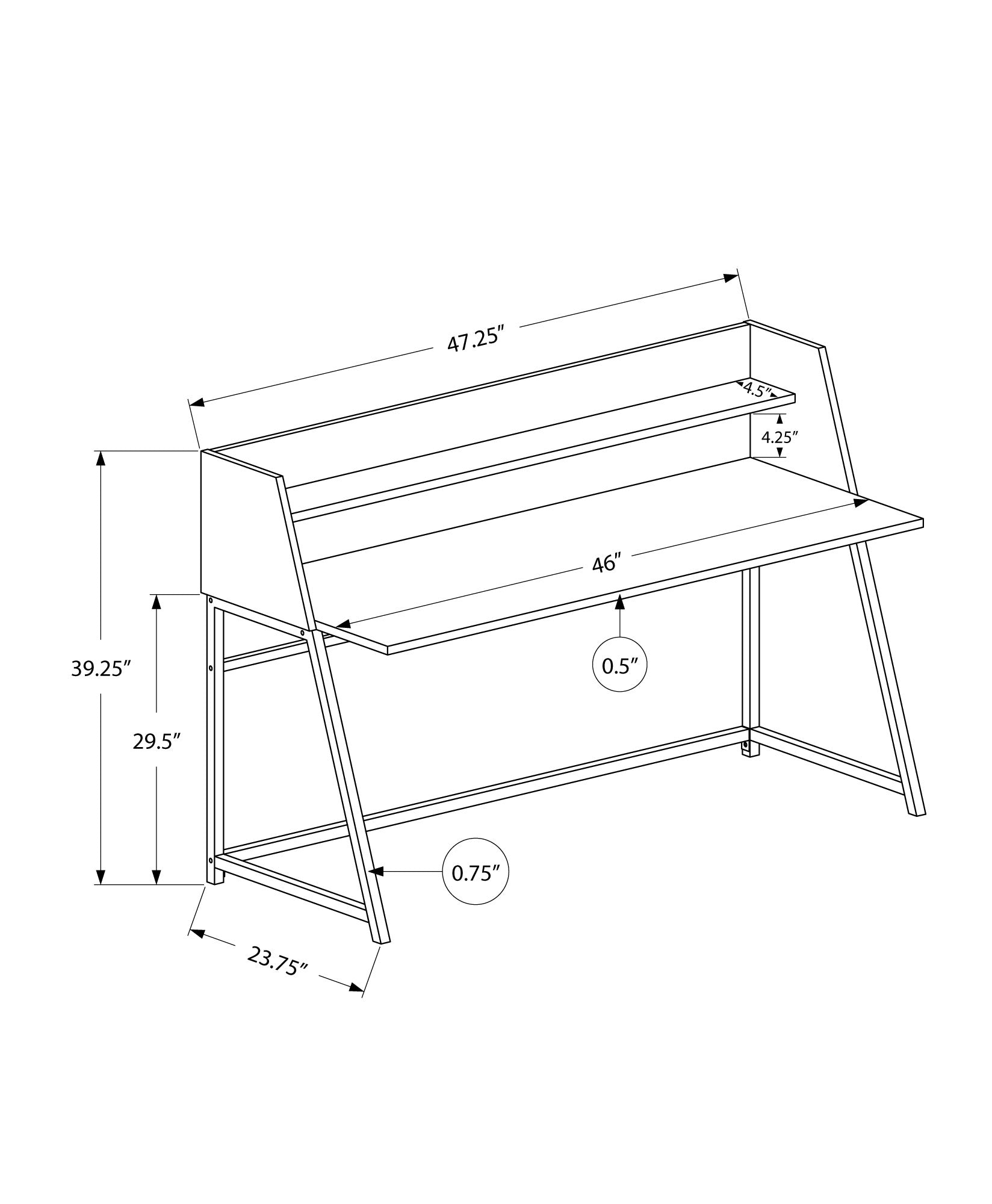 Computer Desk, Home Office, Laptop, Storage Shelves, 48"L, Work, White Marble Look Laminate, Black Metal, Contemporary, Modern White Particle Board