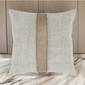 26 X 26 Throw Pillow, Pieced Fabric, Cotton, Leather, Frayed Fringes, Gray Grey Brown Cotton