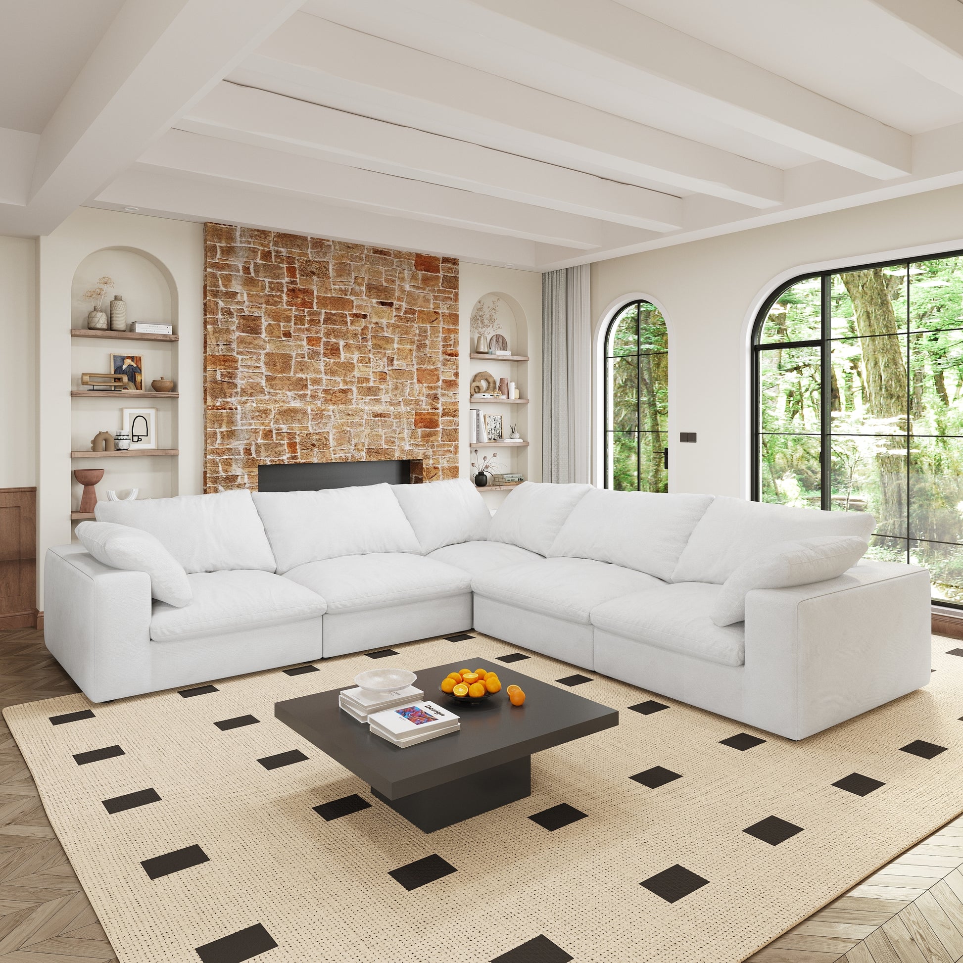 Cloud Sectional Sofa 160'', Down Filled Comfortable V Shape Sofa For Living Room, Simple Wide And Deep Seat Convertible Sofa For Office Apartment Vshaped 5Seaters White Primary Living Space Soft Modern Pillow Top Arms Down Filling Down