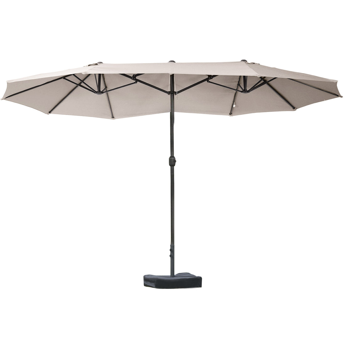 Outsunny Patio Umbrella 15' Steel Rectangular Outdoor Double Sided Market With Base, Sun Protection & Easy Crank For Deck Pool Patio, Coffee Brown Steel