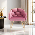 Luxury Handmade Accent Chair With Gold Legs, Modern Velvet Armchair For Living Room And Bedroom Pink Foam Velvet