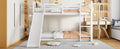 Twin Over Twin Bunk Bed With Slide And Ladder, White Old Sku:Lt000108Aak Twin White Plywood