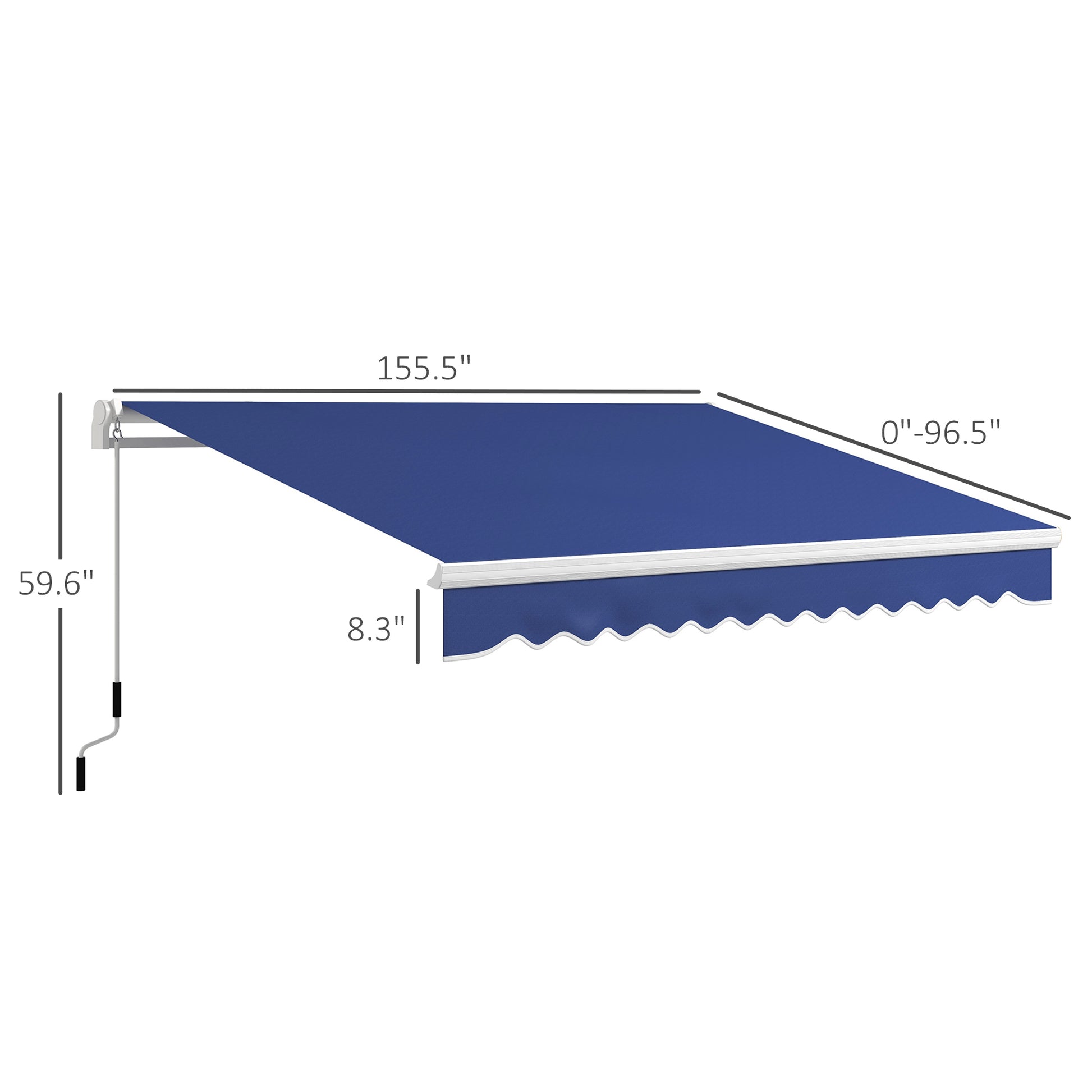 Outsunny 13' X 8' Retractable Awning, Patio Awnings, Sunshade Shelter W Manual Crank Handle, Uv & Water Resistant Fabric And Aluminum Frame For Deck, Balcony, Yard, Dark Blue Dark Blue Aluminum