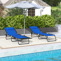 Outsunny Folding Chaise Lounge Pool Chair, Patio Sun Tanning Chair, Outdoor Lounge Chair With 4 Position Reclining Back,Mesh Seat For Beach, Yard, Patio, Blue Light Blue Steel