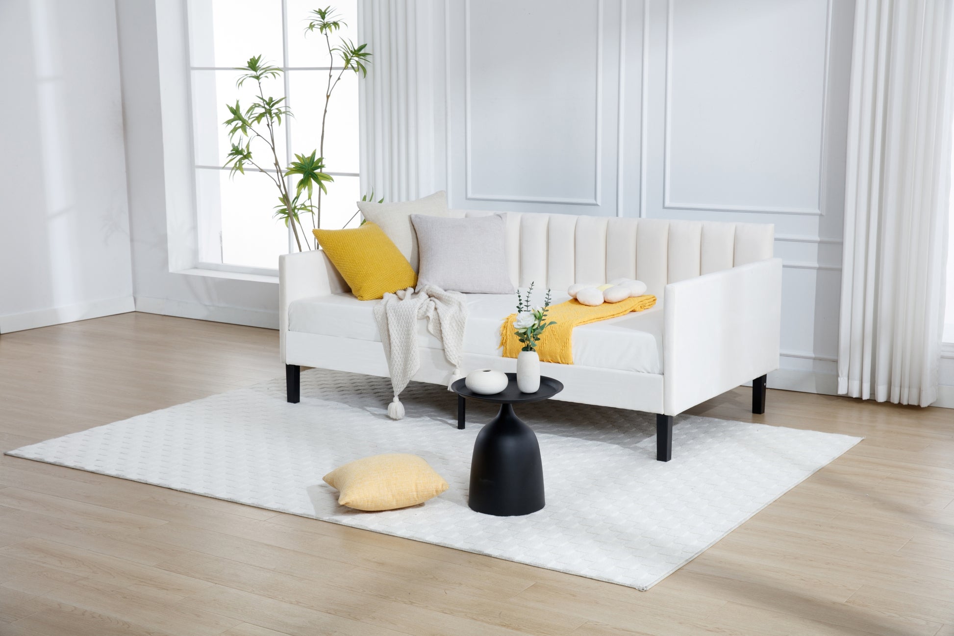 Same As B083121461 Elena Twin Size Beige Velvet Upholstered Daybed, Ribbed Tufted Backrest, Daybed In Lavish Modern Design, Richly Hued Foam Comfort Box Spring Not Required Twin Ivory Metal Bedroom Daybeds Velvet Velvet Upholstered