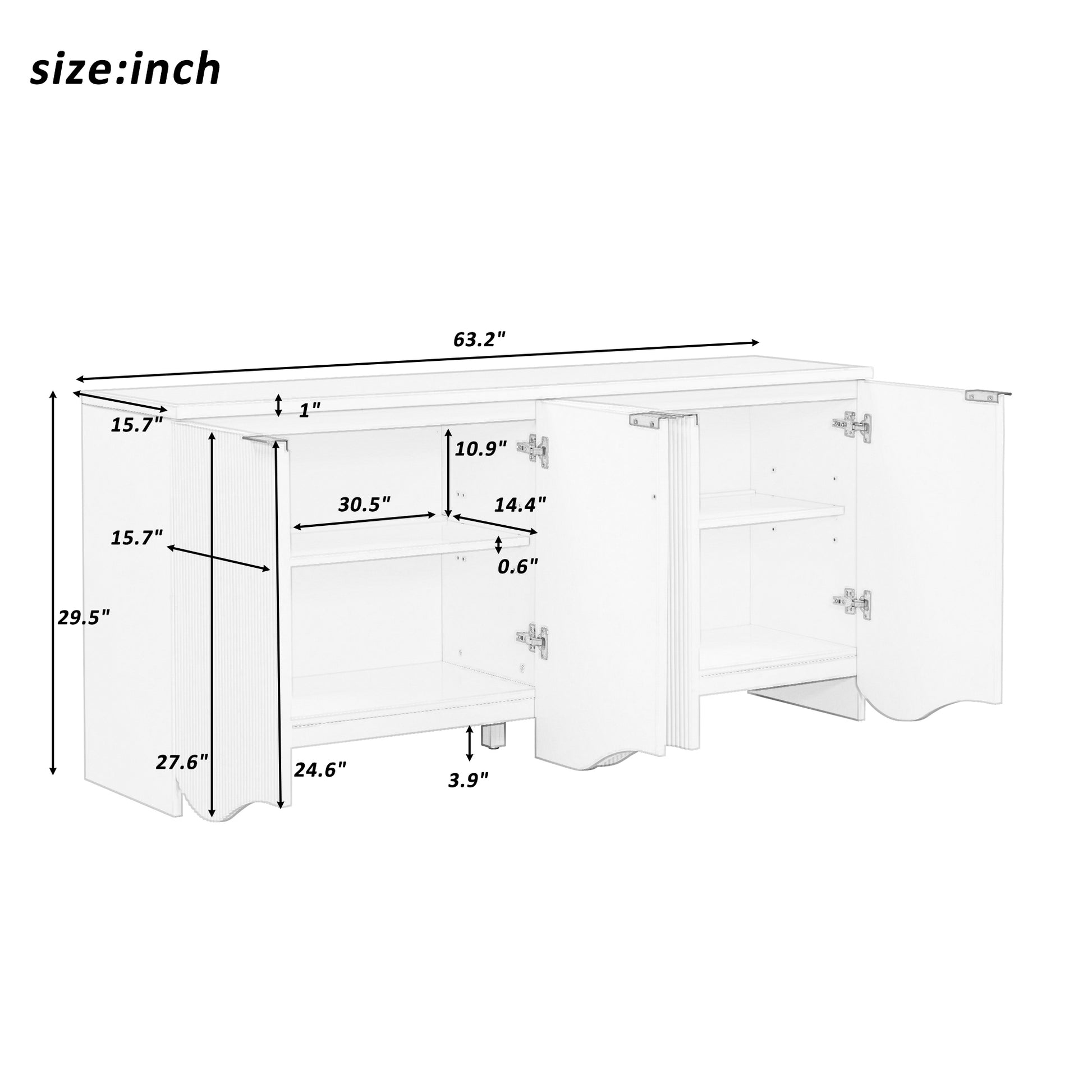 Vertical Stripes And Wavy Design Of A Four Door Cabinet Cabinet Suitable For Hallway, Entryway, Living Room 3 4 Spaces Black Primary Living Space Artsy Mdf