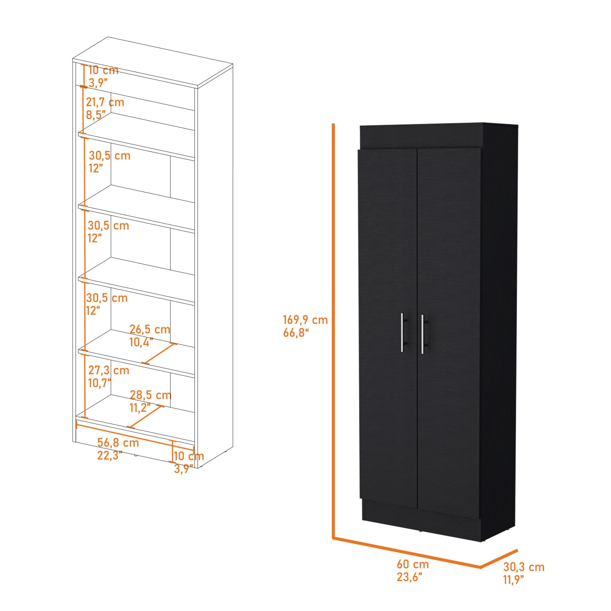 Dawson Pantry Cabinet With Sleek 5 Shelf Storage Black Kitchen Contemporary Rectangular Pine Particle Board Engineered Wood