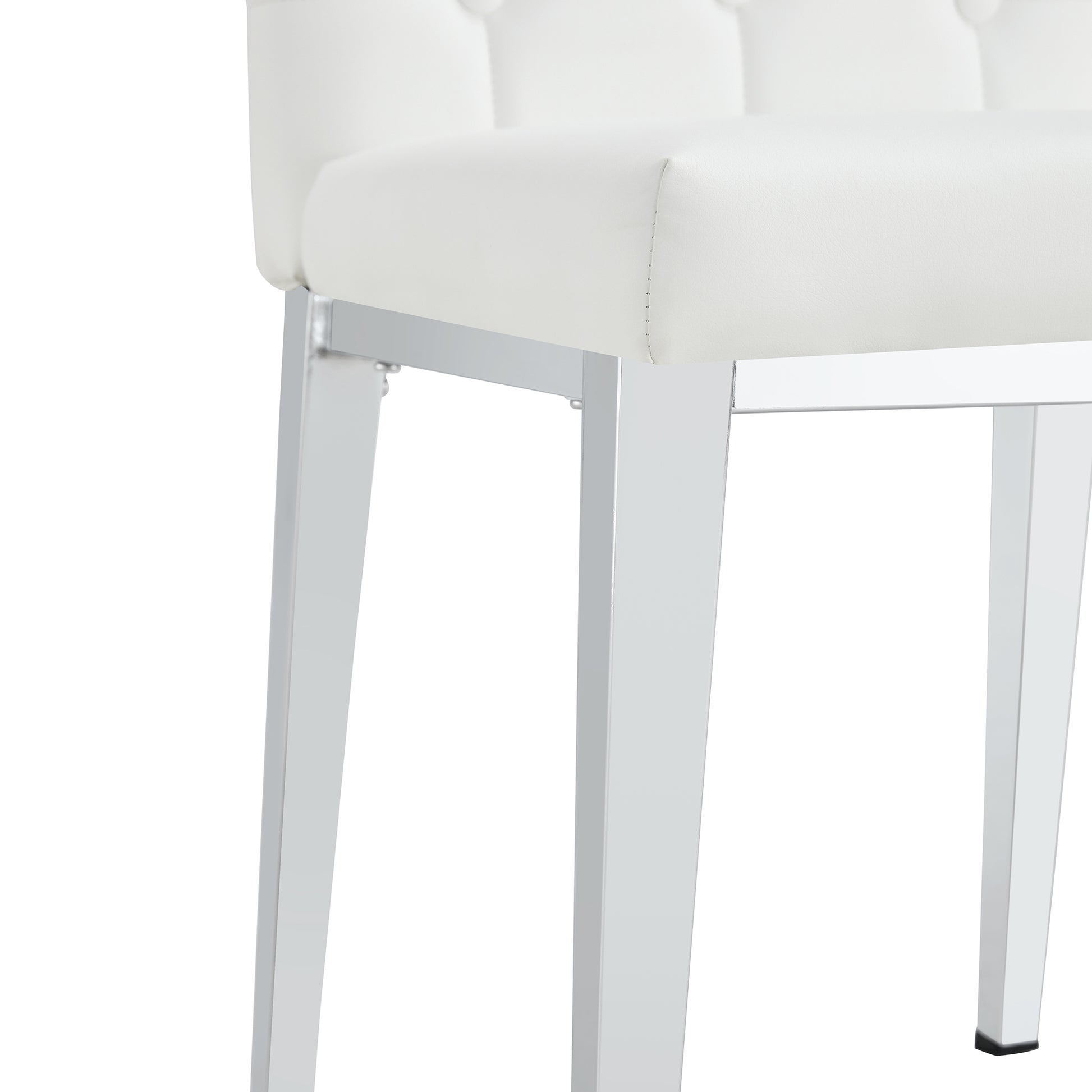 2 Piece Dining Chair Set, Modern Style Kitchen Soft Cushion High Backrest, With Embedded Buttons, Metal Leg Office Chair, Suitable For Restaurants, Offices, And Restaurants. White Pu