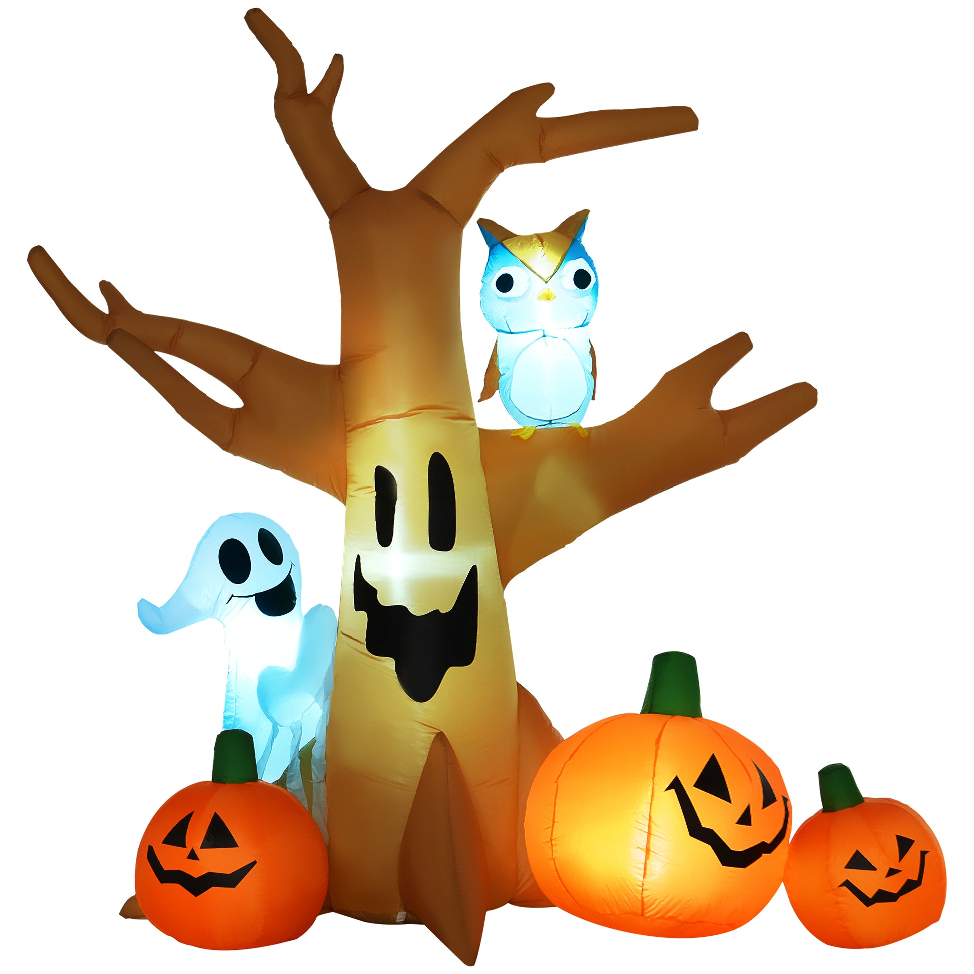 Homcom 7.5' Tall Lighted Halloween Inflatables Outdoor Decorations Haunted Tree With Owl, Ghost, Pumpkins, Blow Up Led Yard Decor For Garden, Lawn, Party, Holiday, Waterproof Multicolor Polyester