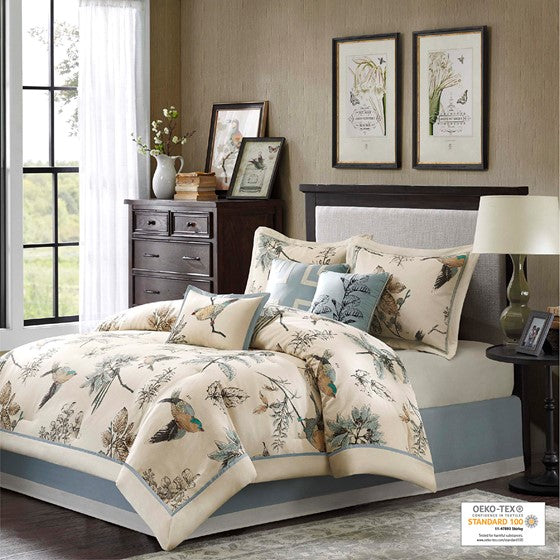 7 Piece Printed Cotton Twill Comforter Set Khaki King King Khaki Cotton