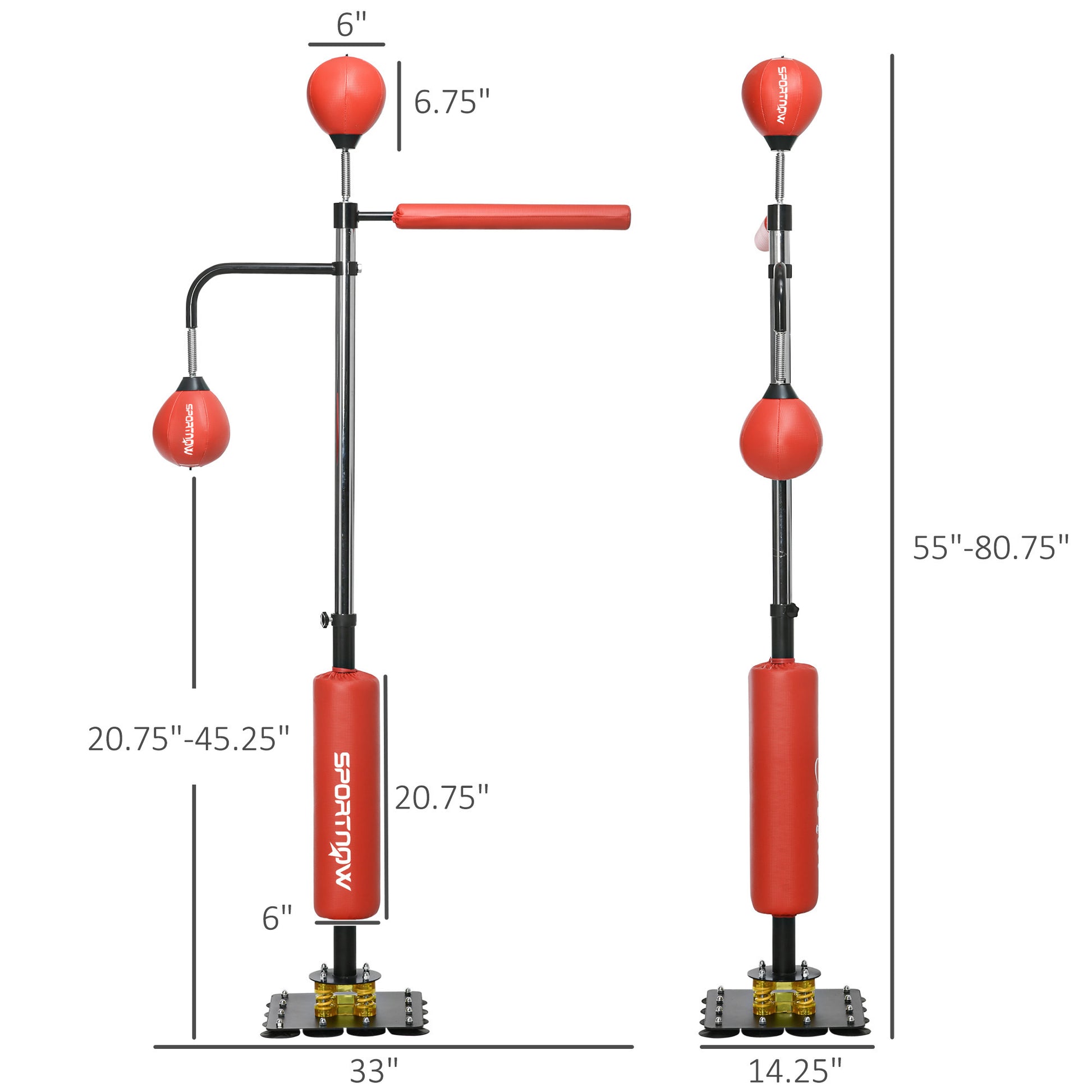 Soozier 4'7" 6'8" Boxing Bag Stand With Speed Bag And Reaction Bar Challenge, Reflex Bag Boxing Training Equipment With Suction Cups And Shock Absorbing System, Red Black Red Steel