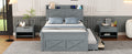 Full Size Wooden Bed With Storage Headboard With Outlets, Extendable Bed With Twin Size Trundle With Three Storage Drawers,Gray Expected Arrival Time:8.23 Full Gray Wood